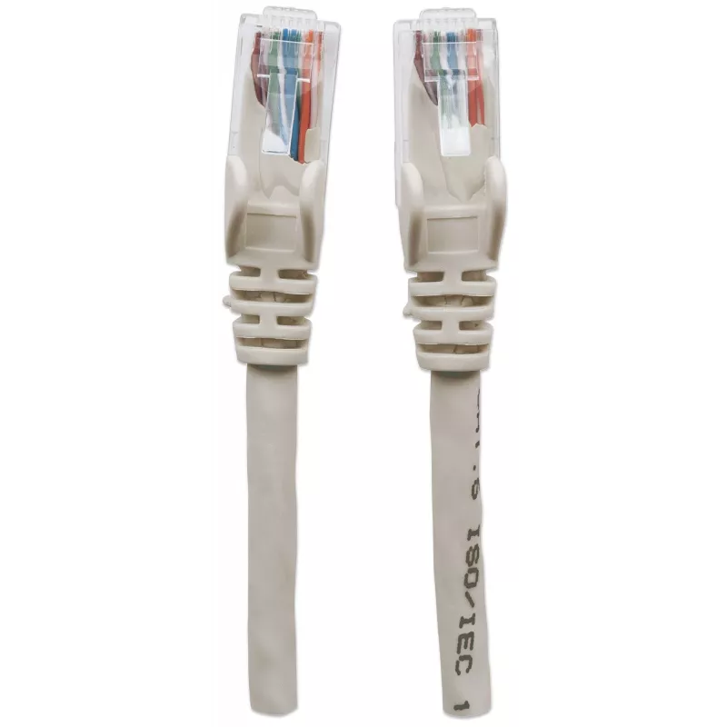 Intellinet tīkla savienojuma kabelis, Cat6, 20m, pelēks, CCA, U/UTP, PVC, RJ45, zelta pārklājuma kontakti, bez aizķeršanās, ar aizsargapvalku, mūža garantija