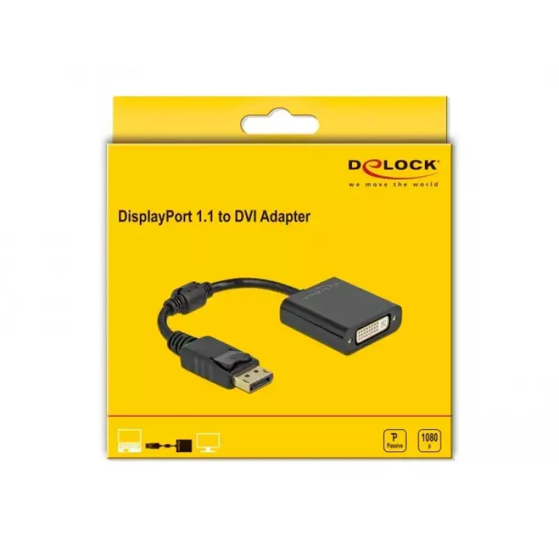 Adapteris DisplayPort 1.1 vīr. uz DVI siev. pasīvs melns DeLOCK 61008