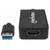 Manhattan USB-A uz HDMI adaptera kabelis, 60 cm, vīriešu uz sieviešu, 5 Gb/s (USB 3.2 Gen1 jeb USB 3.0), 2560x1440 @ 32 bitu krāsa, Full HD video 1080p@16:9, melns, blistera iepakojums