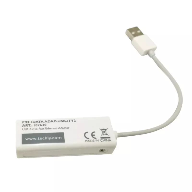 Techly USB2.0 uz ātro Ethernet 10/100 Mb/s pārveidotājs, vadu, USB, Ethernet, 100 Mbit/s, balts