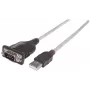 Manhattan USB-A uz Serial pārveidotāja kabelis, 45 cm, vīrišķais – vīrišķais, Serial/RS232/COM/DB9, Prolific PL-2303HXD mikroshēma, melns/sudrabains kabelis, trīs gadu garantija