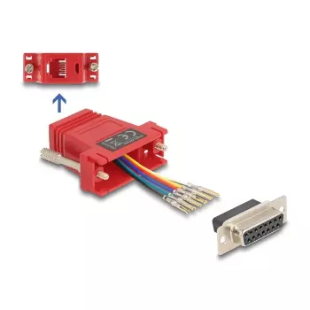 DELOCK D-Sub 15 kontaktu ligzda uz RJ12 ligzdu montāžas komplekts, sarkans