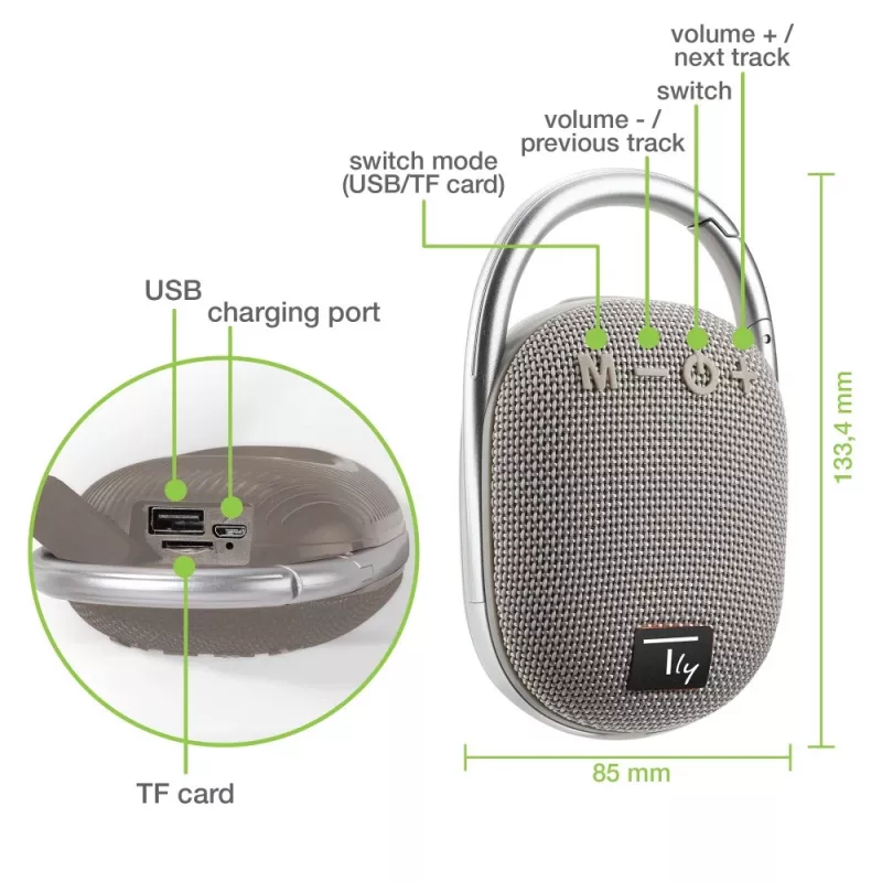 Techly ICASBL321GR pārnēsājamais/ballīšu skaļrunis Mono portatīvais skaļrunis Pelēks 5 W