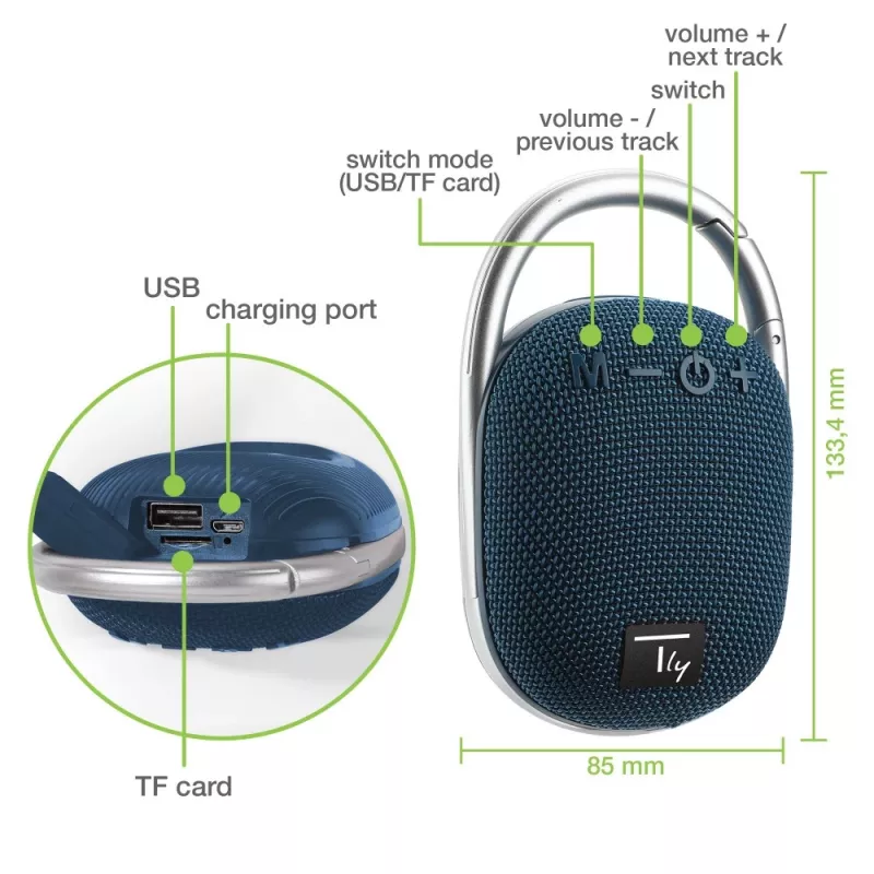 Techly ICASBL321BL pārnēsājams/ballīšu skaļrunis Mono pārnēsājams skaļrunis Zils 5 W