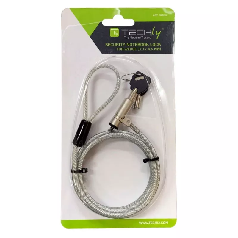 Techly Wedge-Lock drošības sistēmas slēdzene klēpjdatoram ar trosi 1,8 m