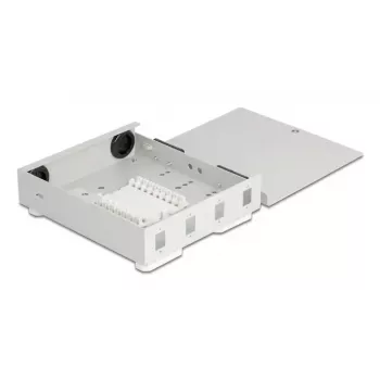 Optiskās šķiedras sienas kārba DELOCK 4× SC Simplex vai LC Duplex adapteriem, metāla korpuss, pelēka