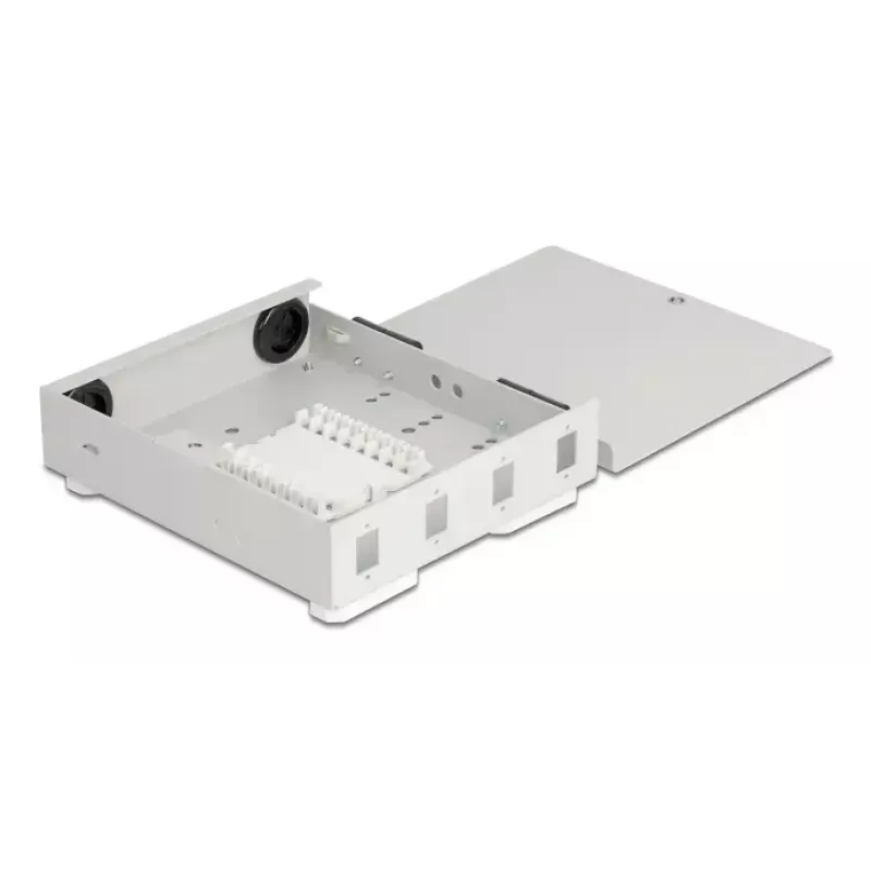 Optiskās šķiedras sienas kārba DELOCK 4× SC Simplex vai LC Duplex adapteriem, metāla korpuss, pelēka