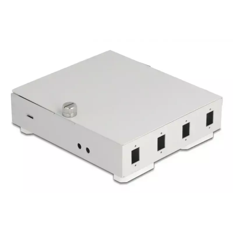 Optiskās šķiedras sienas kārba DELOCK 4× SC Simplex vai LC Duplex adapteriem, metāla korpuss, pelēka