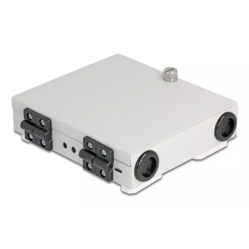Optiskās šķiedras sienas kārba DELOCK 4× SC Simplex vai LC Duplex adapteriem, metāla korpuss, pelēka
