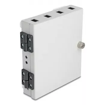Optiskās šķiedras sienas kārba DELOCK 4× SC Simplex vai LC Duplex adapteriem, metāla korpuss, pelēka