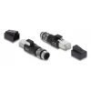 Adapteris M12 D-kodēts 4 kontaktu (vīrišķais) uz RJ45 spraudni, DELOCK 90831, zeltīti kontakti, melns