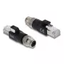 Adapter DELOCK M12 X-kodēts 8‑kontaktu vīrišķais uz RJ45 spraudni, zelta kontakti, melns