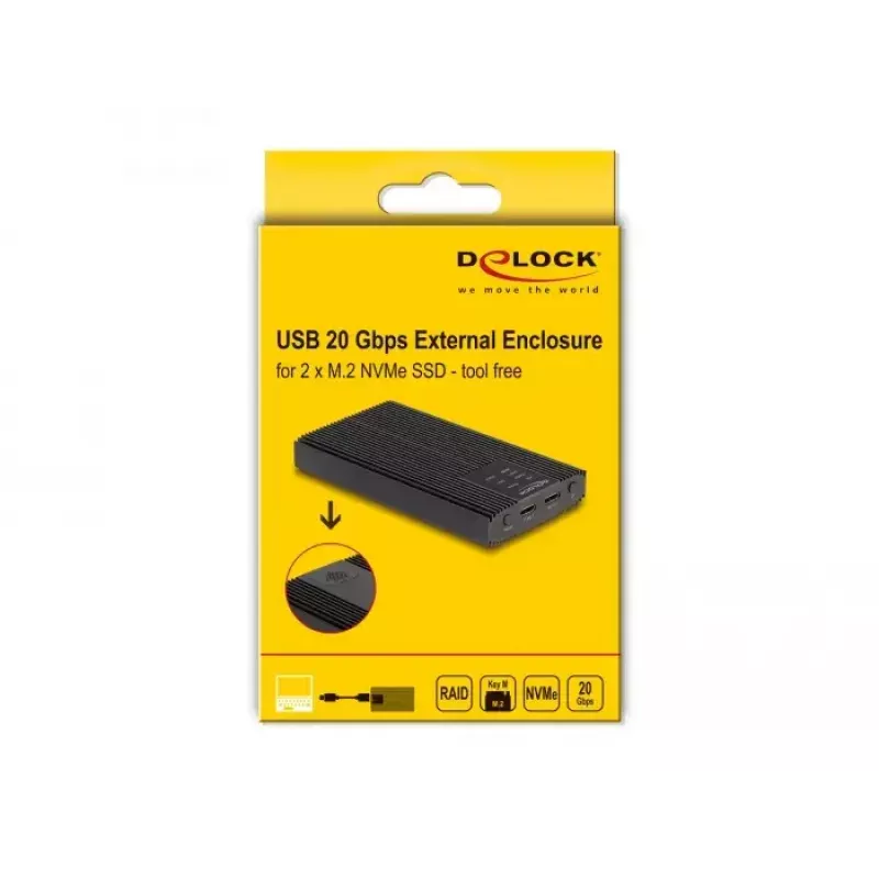 SSD korpuss DeLOCK 42022 ārējais korpuss USB 20 Gbps 2 x M.2 NVMe PCIe SSD