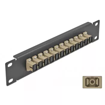 Fiber Optic Patch Panel DeLOCK 10 collu 12 Portu SC Simplex Bēšs 1U Melns
