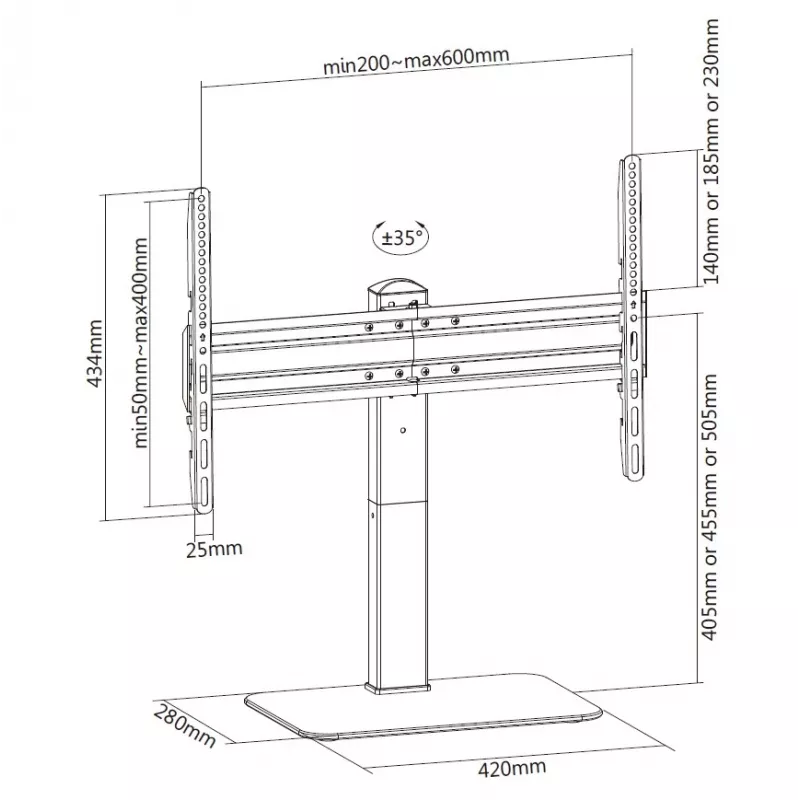 Equip 37–70 collu universāls televizora statīvs, melns, 40 kg, 94–177,8 cm