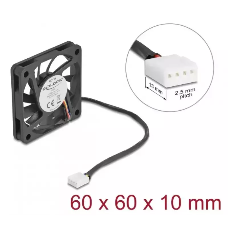 DELOCK Datora korpusa ventilators 6 cm (60x60x10 mm), 12 V, lodīšu gultnis, melns, Modelis 67294