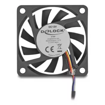 DELOCK Datora korpusa ventilators 6 cm (60x60x10 mm), 12 V, lodīšu gultnis, melns, Modelis 67294