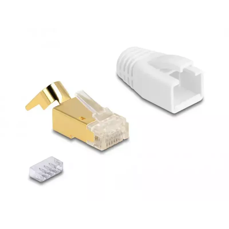 Tīkla kabelis DeLOCK RJ45 modulārais spraudnis 25 gab. komplekts Cat.7 zelts balts