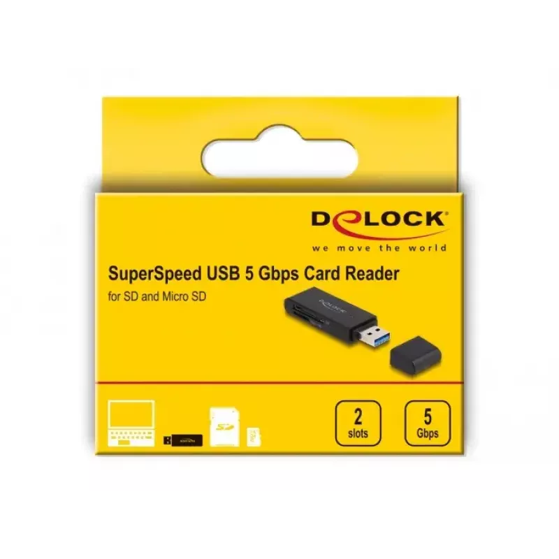 Karšu lasītājs DeLOCK 91002 USB melns MicroSD SD SDHC SDXC 5000 Mbit/s