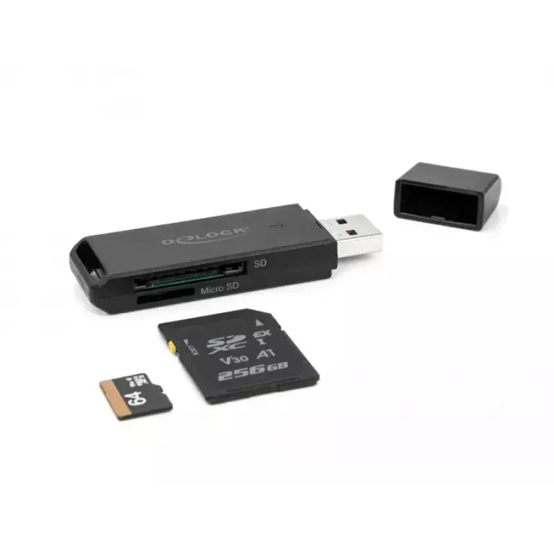 Karšu lasītājs DeLOCK 91002 USB melns MicroSD SD SDHC SDXC 5000 Mbit/s