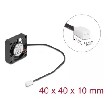 DELOCK datora korpusa ventilators 4 cm (40 x 40 x 10 mm), lodīšu gultnis, 0,18 m³/h, 5 V līdzstrāva, melns