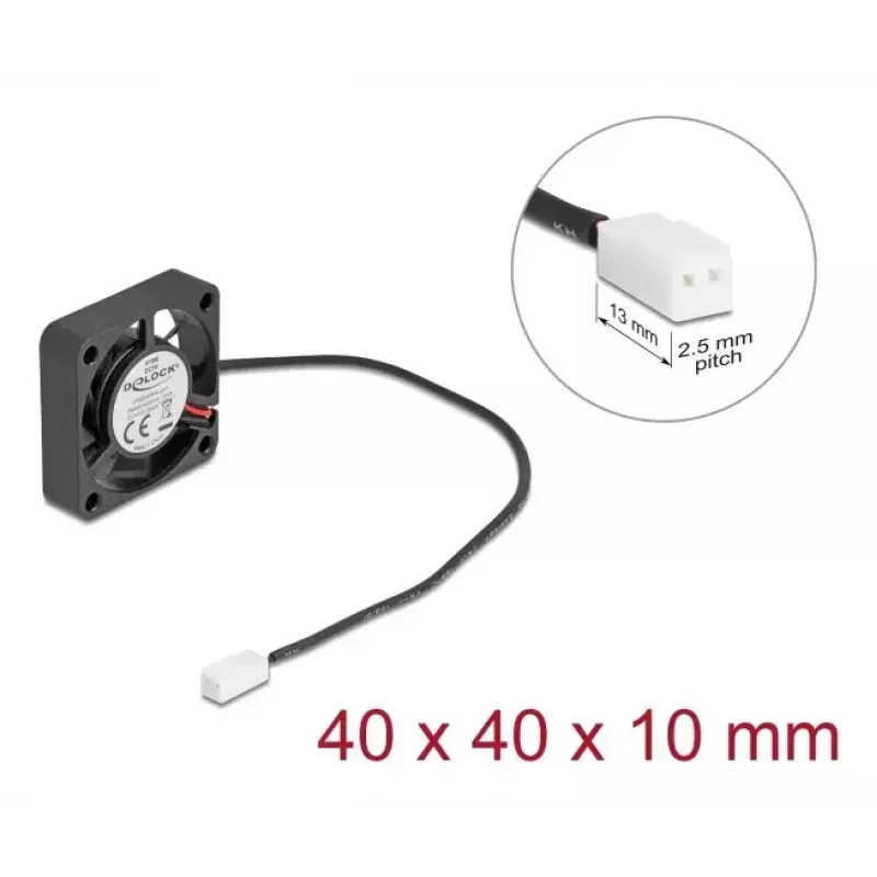 DELOCK datora korpusa ventilators 4 cm (40 x 40 x 10 mm), lodīšu gultnis, 0,18 m³/h, 5 V līdzstrāva, melns