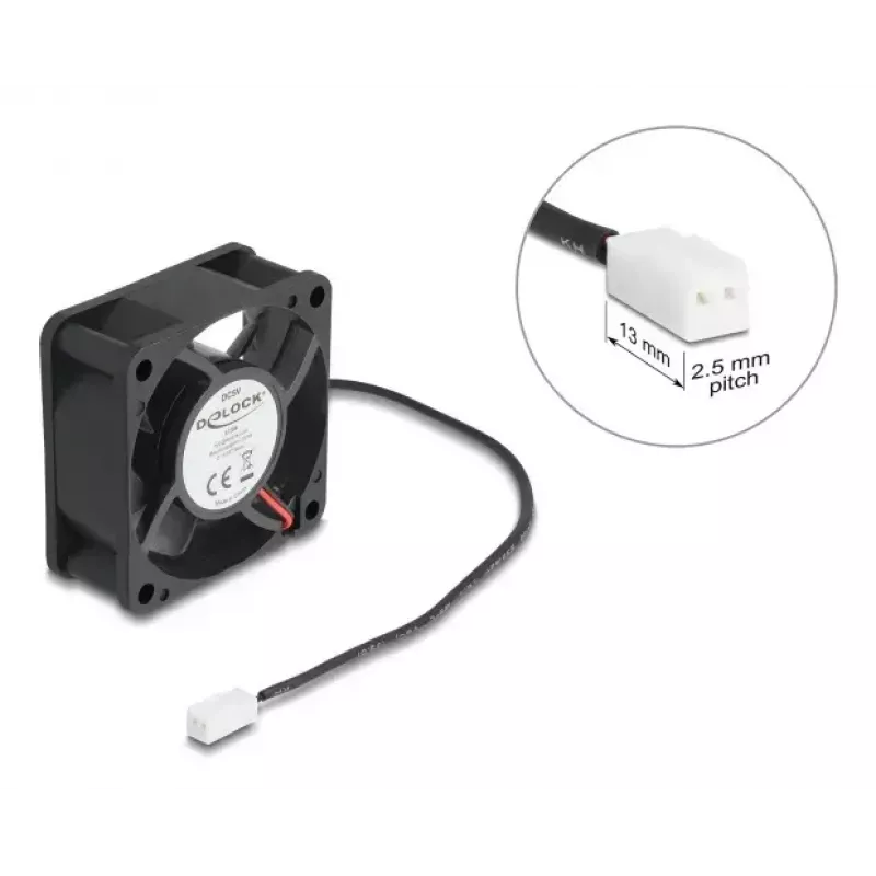 DELOCK 67289 Computer Case Fan 6 cm, Ball Bearing, 0.71 m³/h, 5 V DC, Melns