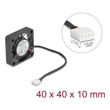 Ventilators DELOCK 67293 4 cm (40×40×10 mm) 0,18 m³/h Lodīšu gultnis 12V Melns