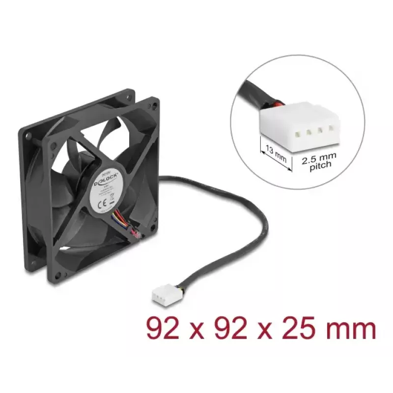 Datora korpusa ventilators DELOCK 67297 92 mm, lodīšu gultnis, gaisa plūsma 1,21 m³/h, melns