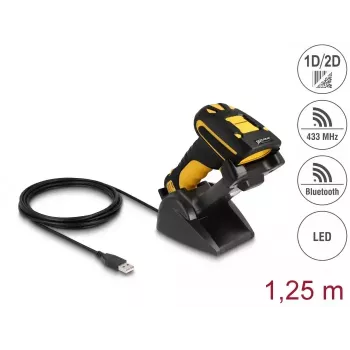 Rokas svītrkodu skeneris DeLOCK 90586 1D 2D Bezvadu Bluetooth Induktīvā uzlāde