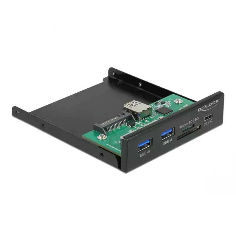DeLOCK priekšējais panelis 3,5 collu USB 5 Gbps 1 x USB Type-C + 2 x USB Type-A + SD un Micro SD slots
