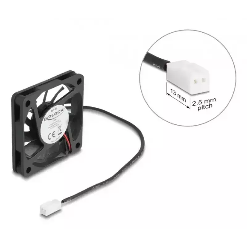 Datora korpusa ventilators DELOCK 67288 — 60 mm, lodīšu gultnis, 5 V, gaisa plūsma 0,38 m³/h, melns, 1 gab.