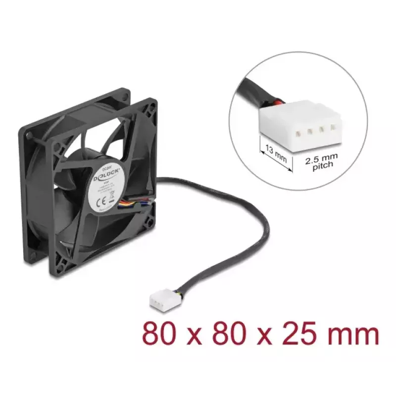 Ventilators DeLOCK 67301 8 cm Melns Lodīšu gultnis 0.97 m³/h