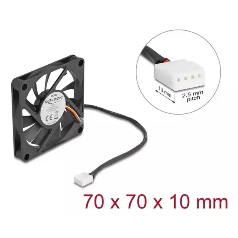 Datora korpusa ventilators DELOCK 67315 — 70 mm lodīšu gultnis, 0,42 m³/h, melns