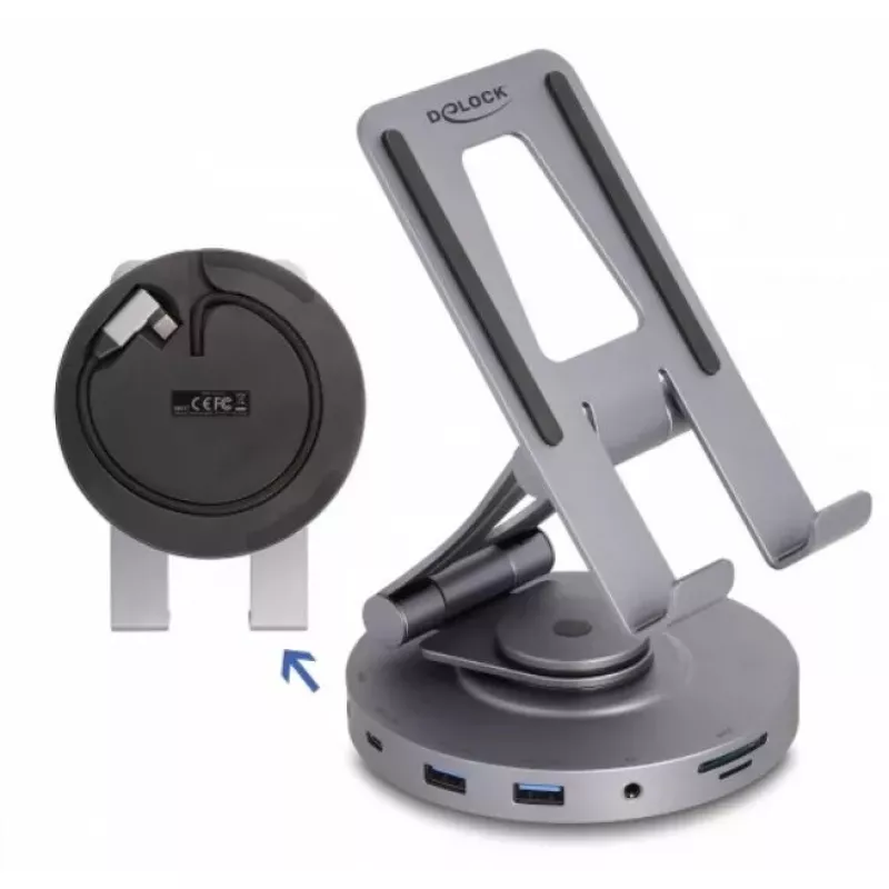 DeLOCK planšetdatora un klēpjdatora dokstacija 4K HDMI USB centrmezgls SD Micro SD PD 3.0