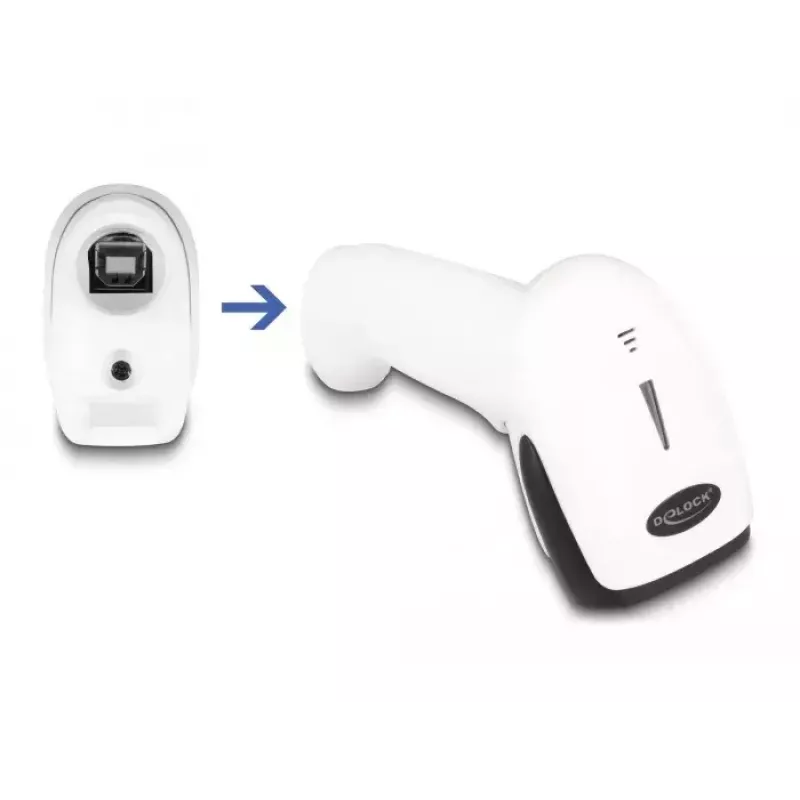 Rokas svītrkodu skeneris DeLOCK 90587 1D 2D bezvadu Bluetooth USB balts