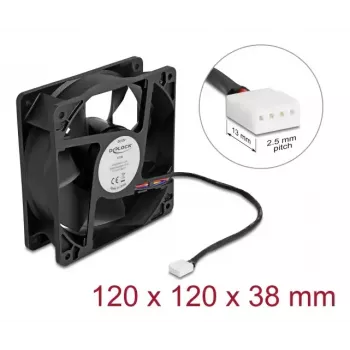 Ventilators DELOCK 67298 120 mm Melns 12 cm Lodīšu gultnis 12 V DC 3,53 m³/h
