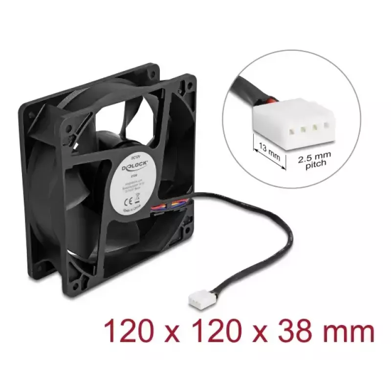 Ventilators DELOCK 67298 120 mm Melns 12 cm Lodīšu gultnis 12 V DC 3,53 m³/h