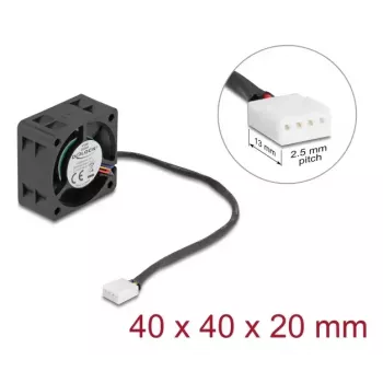 Datora korpusa ventilators DELOCK 67299 — 40 x 40 x 20 mm, 24 V līdzstrāva, lodīšu gultnis, 0,19 m³/h, melns
