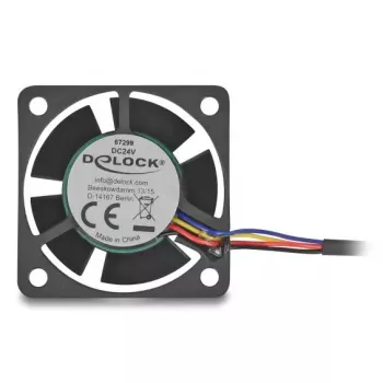 Datora korpusa ventilators DELOCK 67299 — 40 x 40 x 20 mm, 24 V līdzstrāva, lodīšu gultnis, 0,19 m³/h, melns