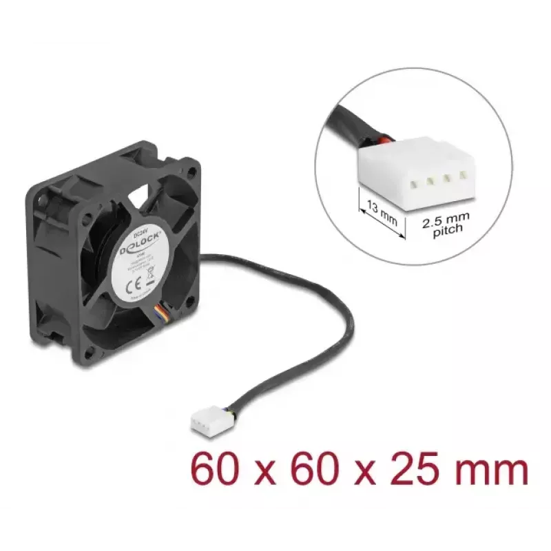 Datorkorpusa ventilators DELOCK 67300 — 60 mm aksiālais ventilators, 24 V, lodīšu gultnis, melns