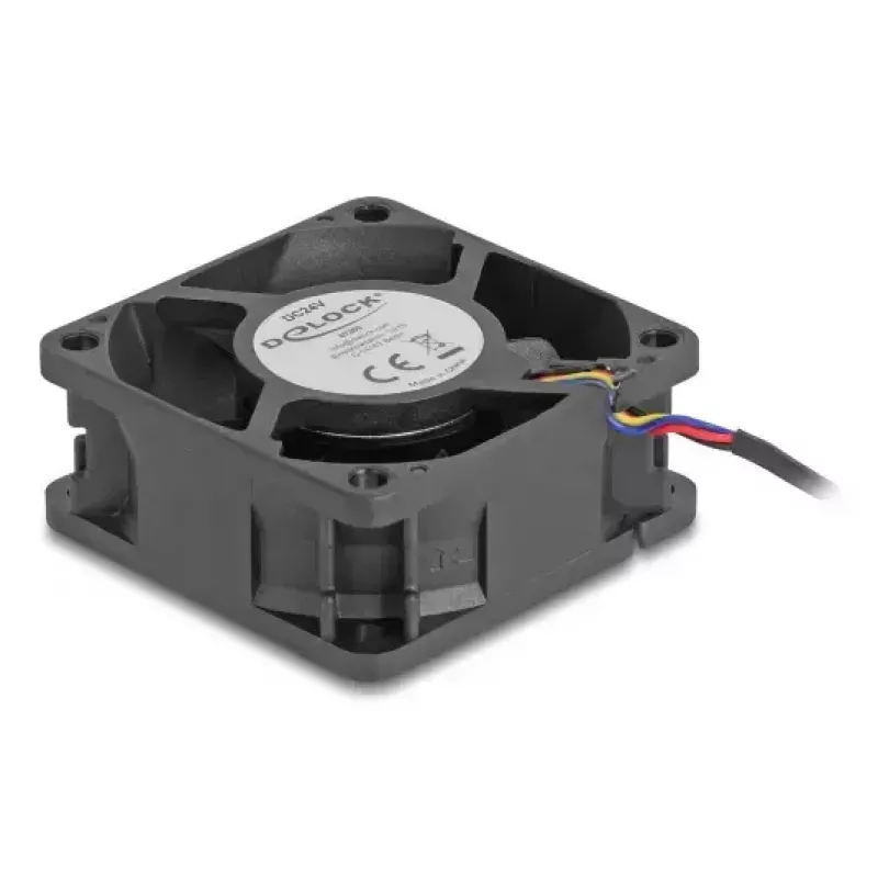 Datorkorpusa ventilators DELOCK 67300 — 60 mm aksiālais ventilators, 24 V, lodīšu gultnis, melns