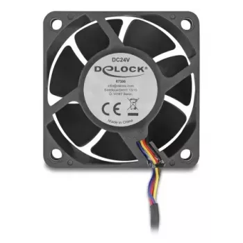 Datorkorpusa ventilators DELOCK 67300 — 60 mm aksiālais ventilators, 24 V, lodīšu gultnis, melns