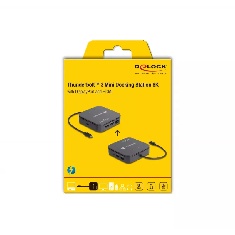 DeLOCK Thunderbolt 3 Mini dokstacija 8K DisplayPort HDMI USB LAN Audio PD 3.0
