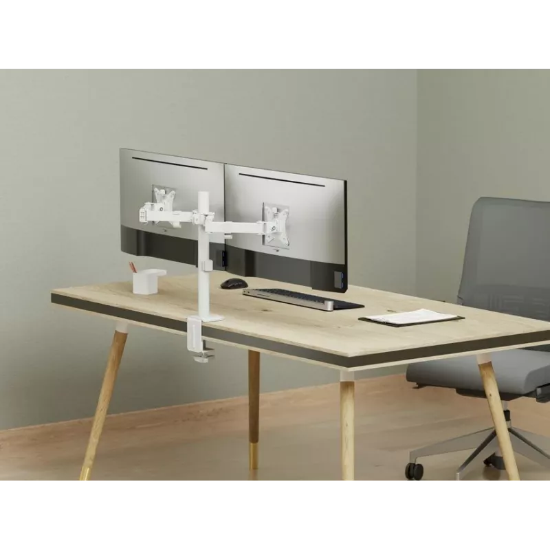 Equip 17 collu-32 collu regulējams dubultā monitora galda stiprinājuma kronšteins, balts