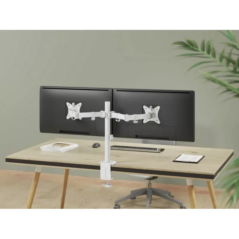 Equip 17 collu-32 collu regulējams dubultā monitora galda stiprinājuma kronšteins, balts