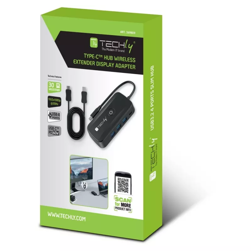 Techly IDATA USBC-HUB5WL AV paplašinātājs AV raidītājs un uztvērējs Melns