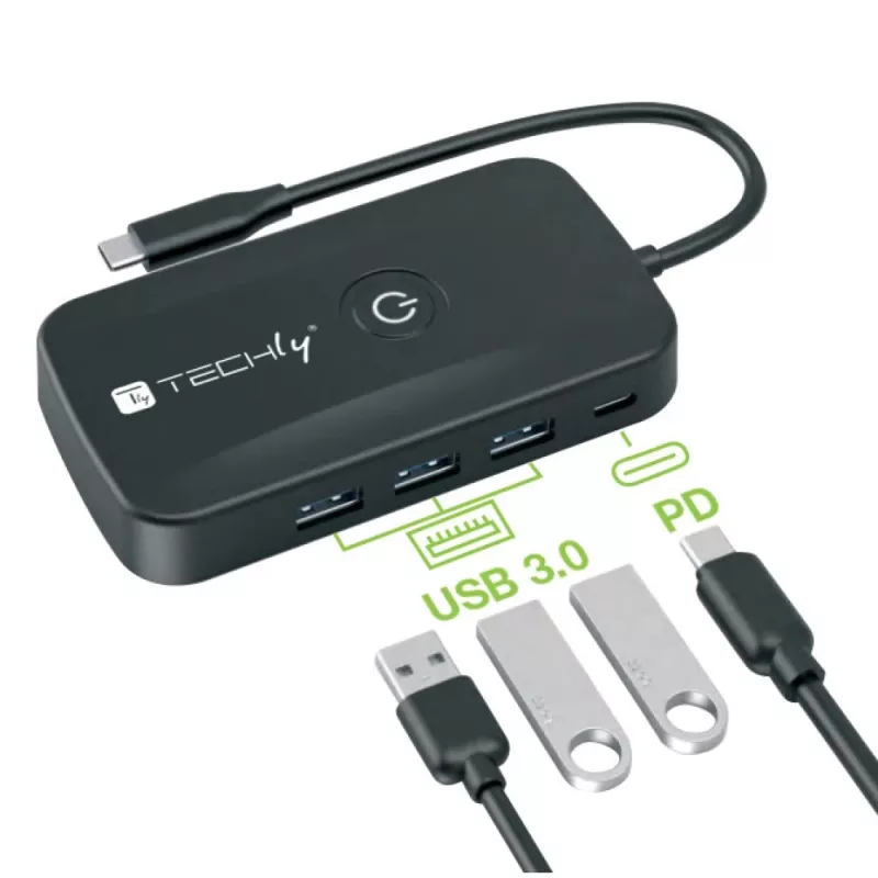 Techly IDATA USBC-HUB5WL AV paplašinātājs AV raidītājs un uztvērējs Melns