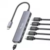 EQUIP USB-C 6-in-1 daudzfunkciju adapteris — HDMI 4K/60Hz, 4× USB-C Gen2 (10Gbps), 100W PD, 0,25 m kabelis, pelēks