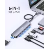 EQUIP USB-C 6-in-1 daudzfunkciju adapteris — HDMI 4K/60Hz, 4× USB-C Gen2 (10Gbps), 100W PD, 0,25 m kabelis, pelēks